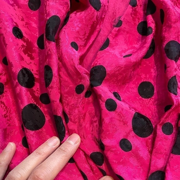 Vintage 80s Michelle Stuart Silk Pink Black Polka Dot Peplum Blouse Shirt 6 - Picture 5 of 13